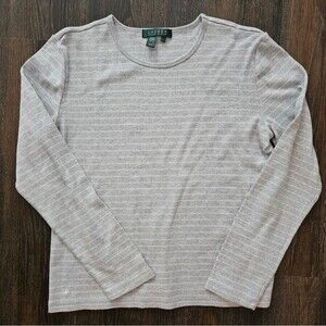 Lauren Ralph Lauren Shirt Size Large Bost Neck Gray Striped Nautical Cotton EUC